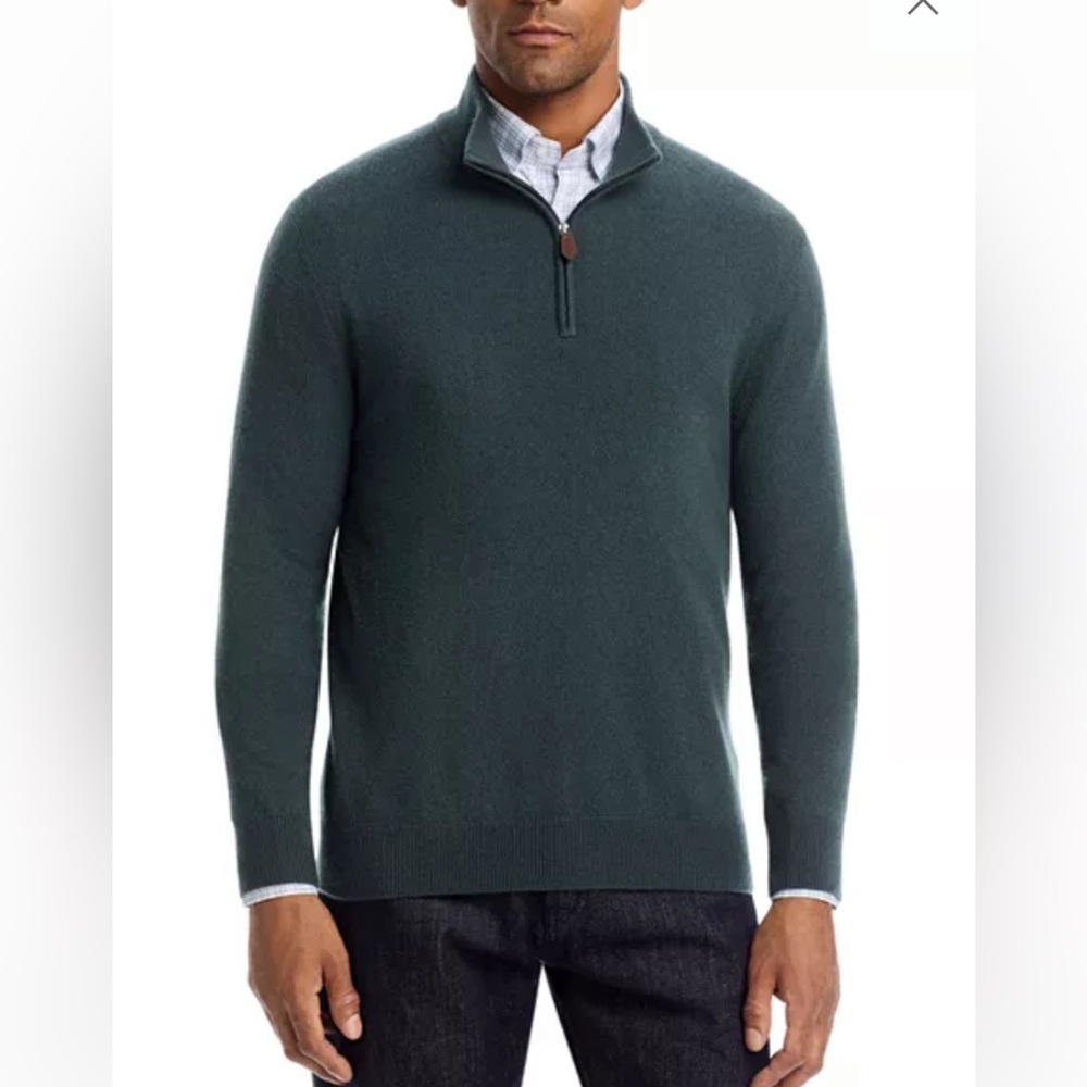 The Mens Store Bloomingdales Cashmere Quarter Zip Sweater Mens SZ L Dark green